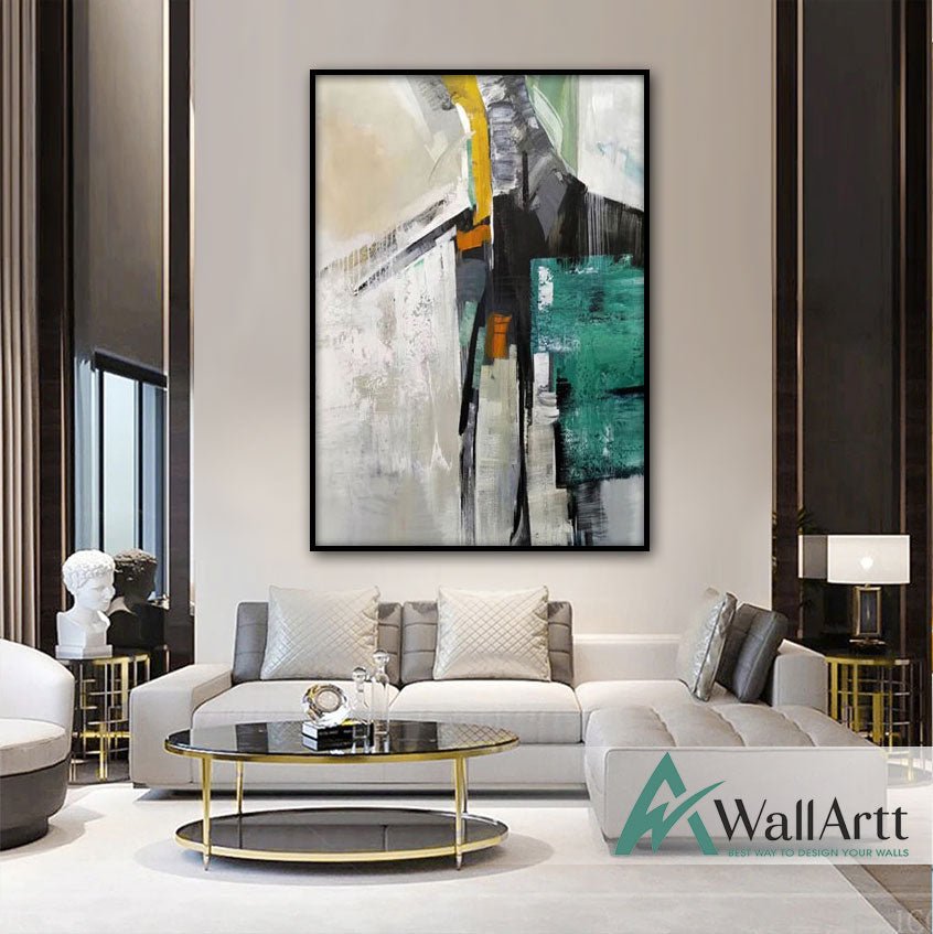 Abstract Black Turq Textured Partial Oil Painting – WallArtt