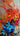 Abstract Blue Orange Flowers Textured Partial Oil Painting - WallArtt