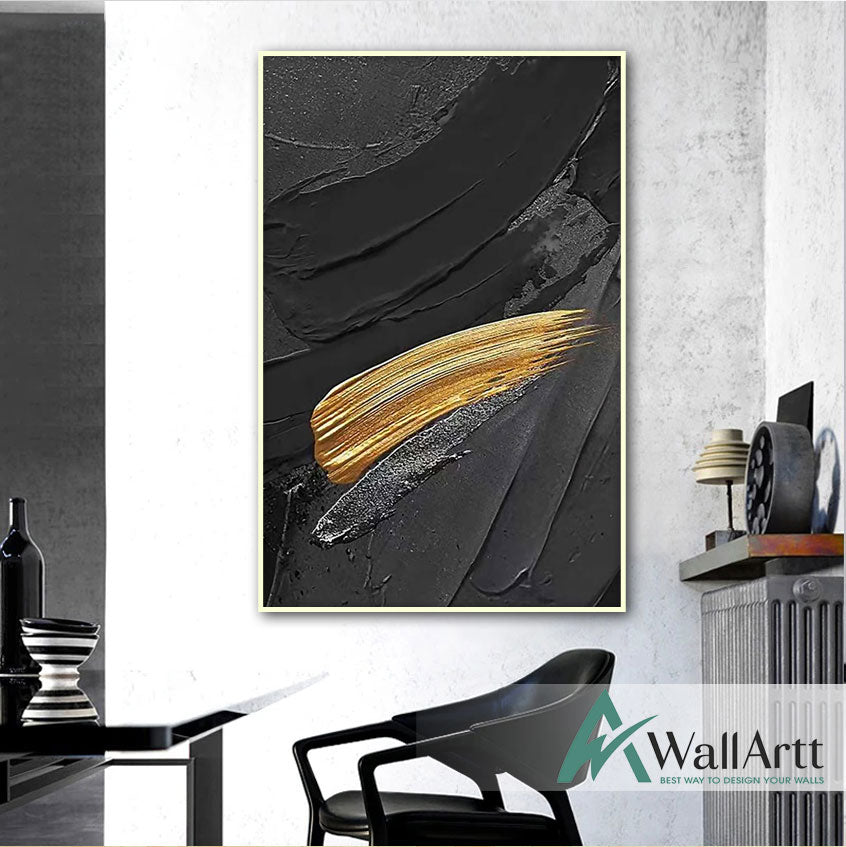 Abstract Gold Black 3d Heavy Textured Partial Oil Painting – WallArtt