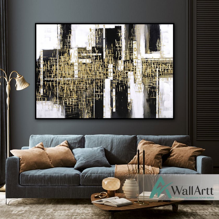 Black Bars Textured Partial Oil Painting – WallArtt