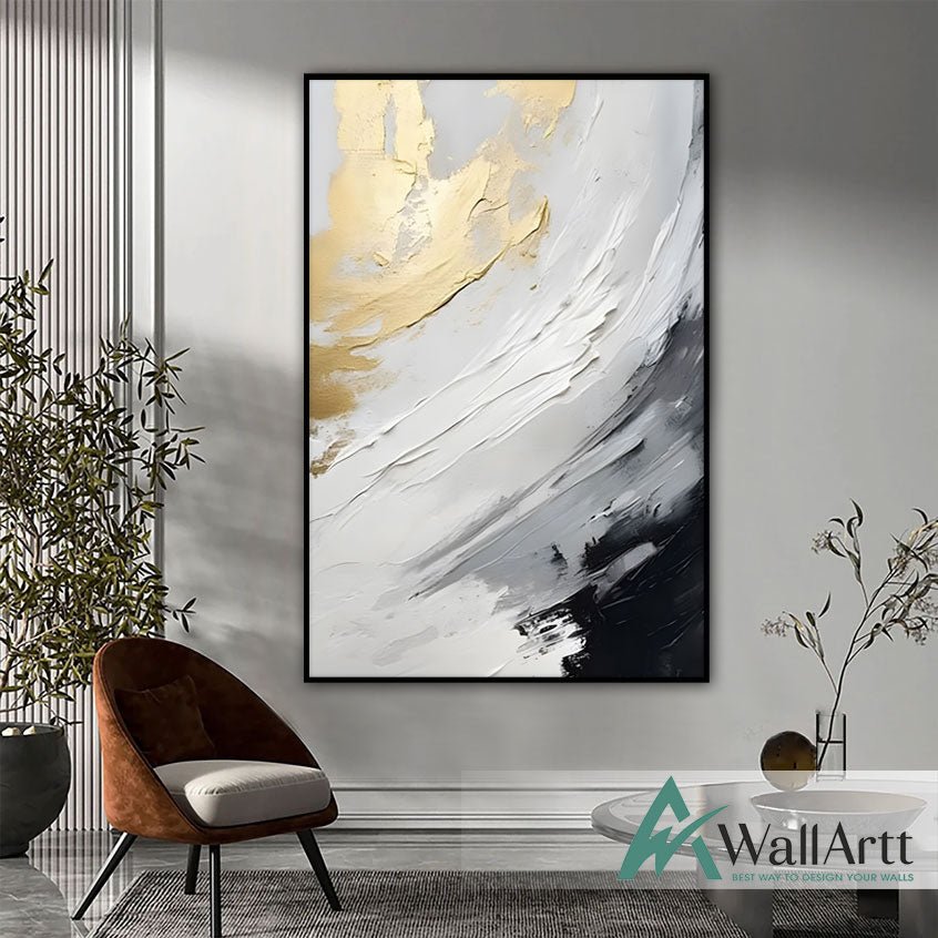 Black White with Gold II 3d Heavy Textured Oil Painting – WallArtt