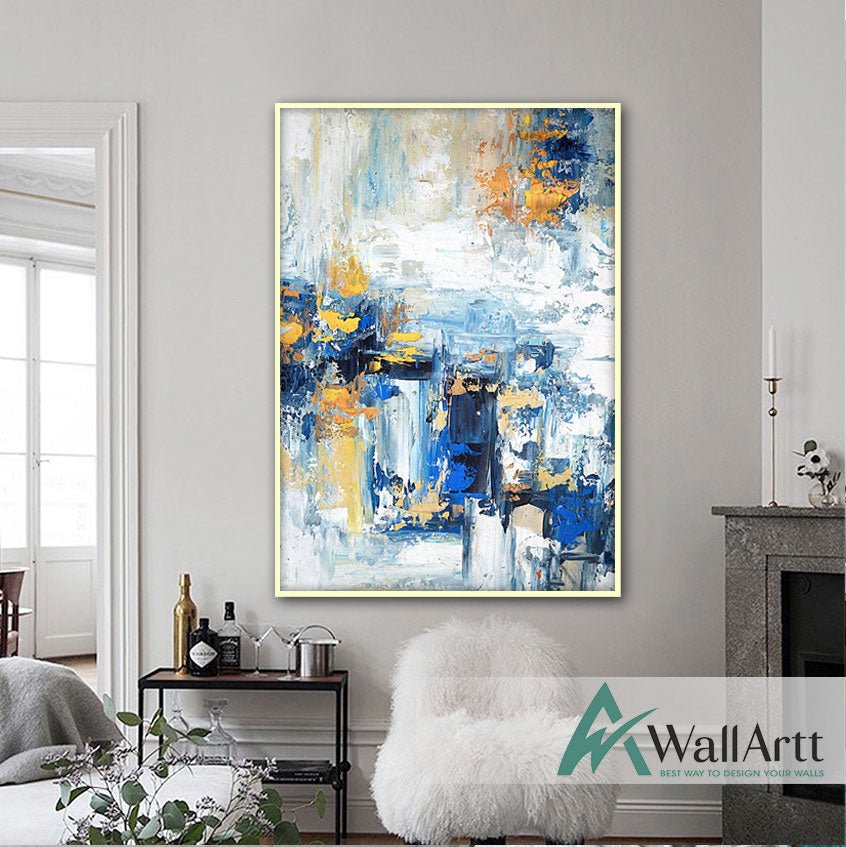 Navy Blue with Gold Abstract Textured Partial Oil Painting – WallArtt