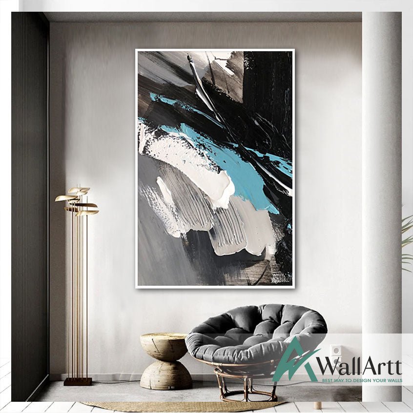 Abstract Black Blue 3D Heavy Textured Partial Oil Painting – WallArtt