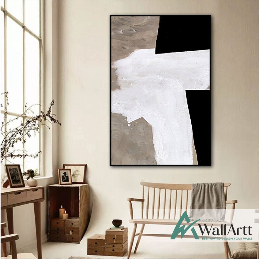 Abstract Black n Mink Textured Partial Oil Painting – WallArtt