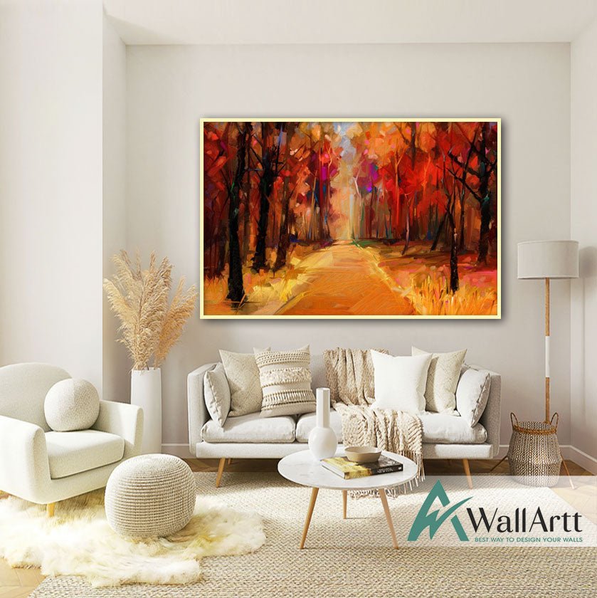 Abstract Textured Path Abstract Forest Path Textured Partial Oil Painting – WallArtt