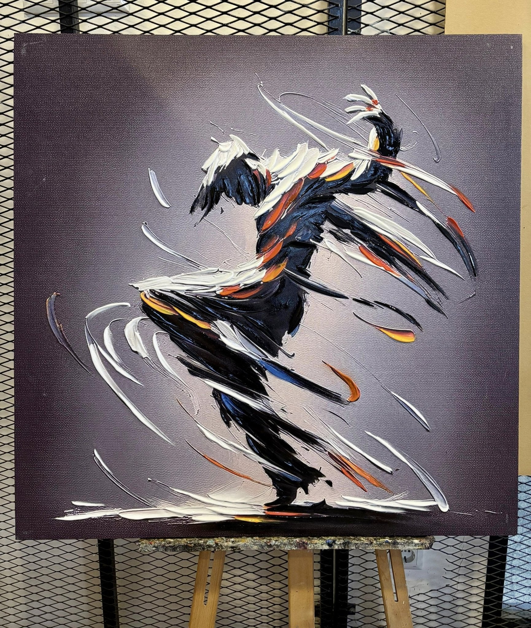 Abstract Male Dancer 3D Heavy Textured Partial Oil Painting – WallArtt