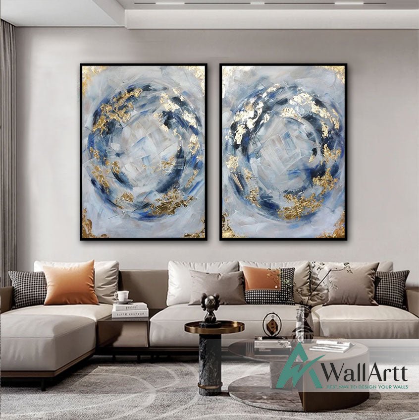 Navy with Gold Foil 2 Piece Textured Partial Oil Painting – WallArtt