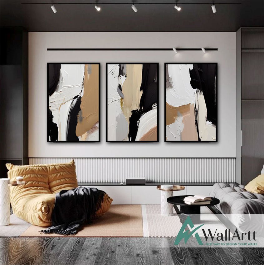 Brown Black 3 Piece 3d Heavy Textured Partial Oil Painting – WallArtt
