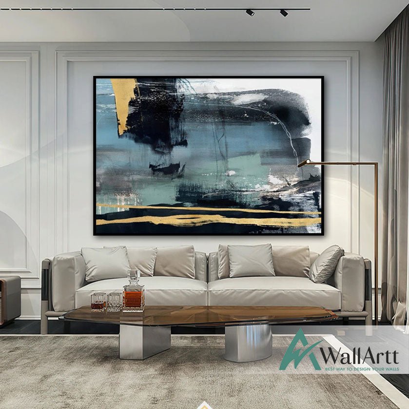 Gold n Navy Abstract Textured Partial Oil Painting – WallArtt