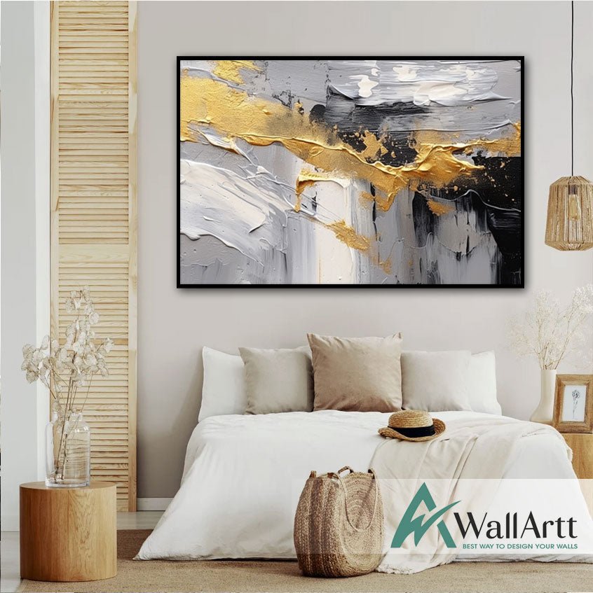 Gold Splash with Black White 3d Heavy Textured Oil Painting – WallArtt