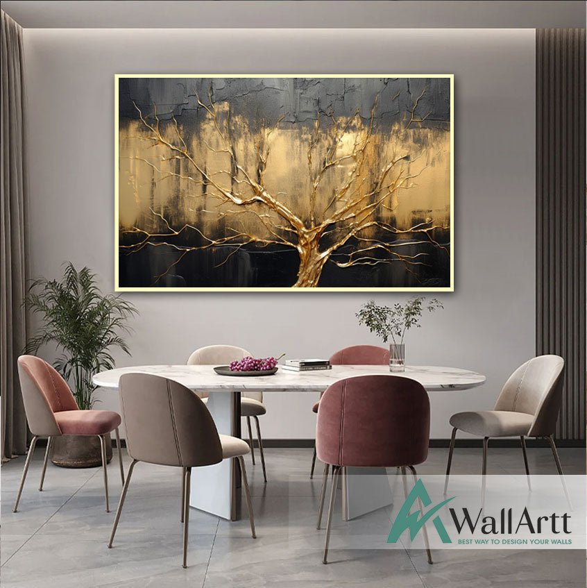 Gold Tree in Dark 3D Heavy Textured Partial oil Painting – WallArtt