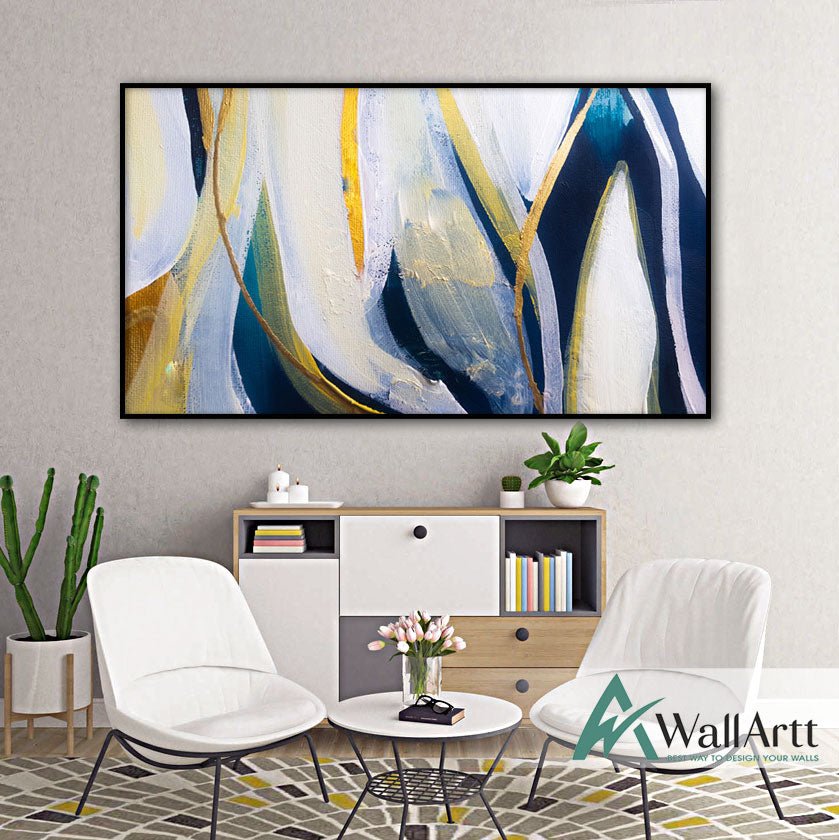 Navy n Gold Abstract Textured Partial Oil Painting – WallArtt