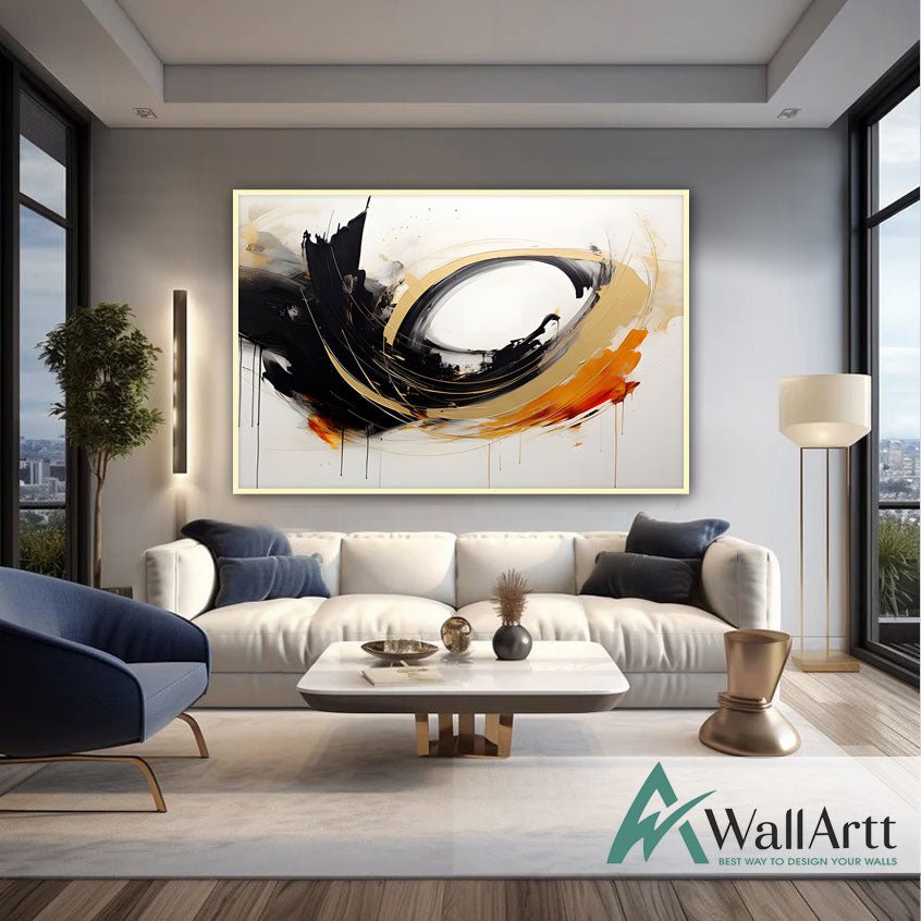 Orange Black Abstract Textured Partial Oil Painting – WallArtt