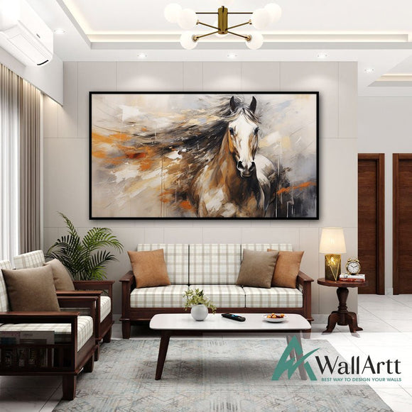 Orange Maned Horse 3d Heavy Textured Partial Oil Painting – WallArtt