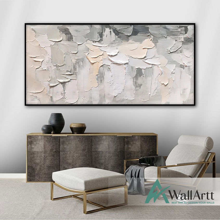 Powder Grey Abstract 3d Heavy Textured Partial Oil Painting – WallArtt