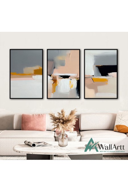 Abstract Powder Grey 3 Piece Textured Partial Oil Painting -Wall Art