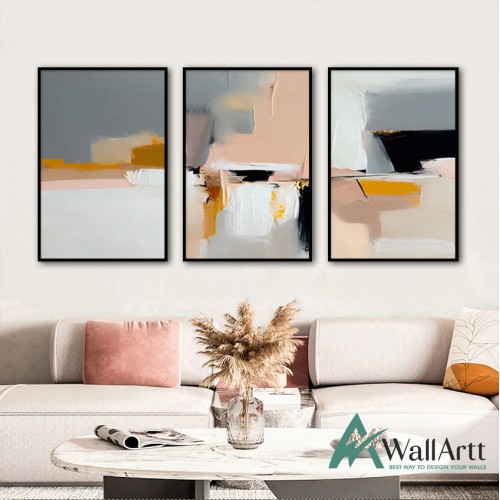 Abstract Powder Grey 3 Piece Textured Partial Oil Painting -Wall Art