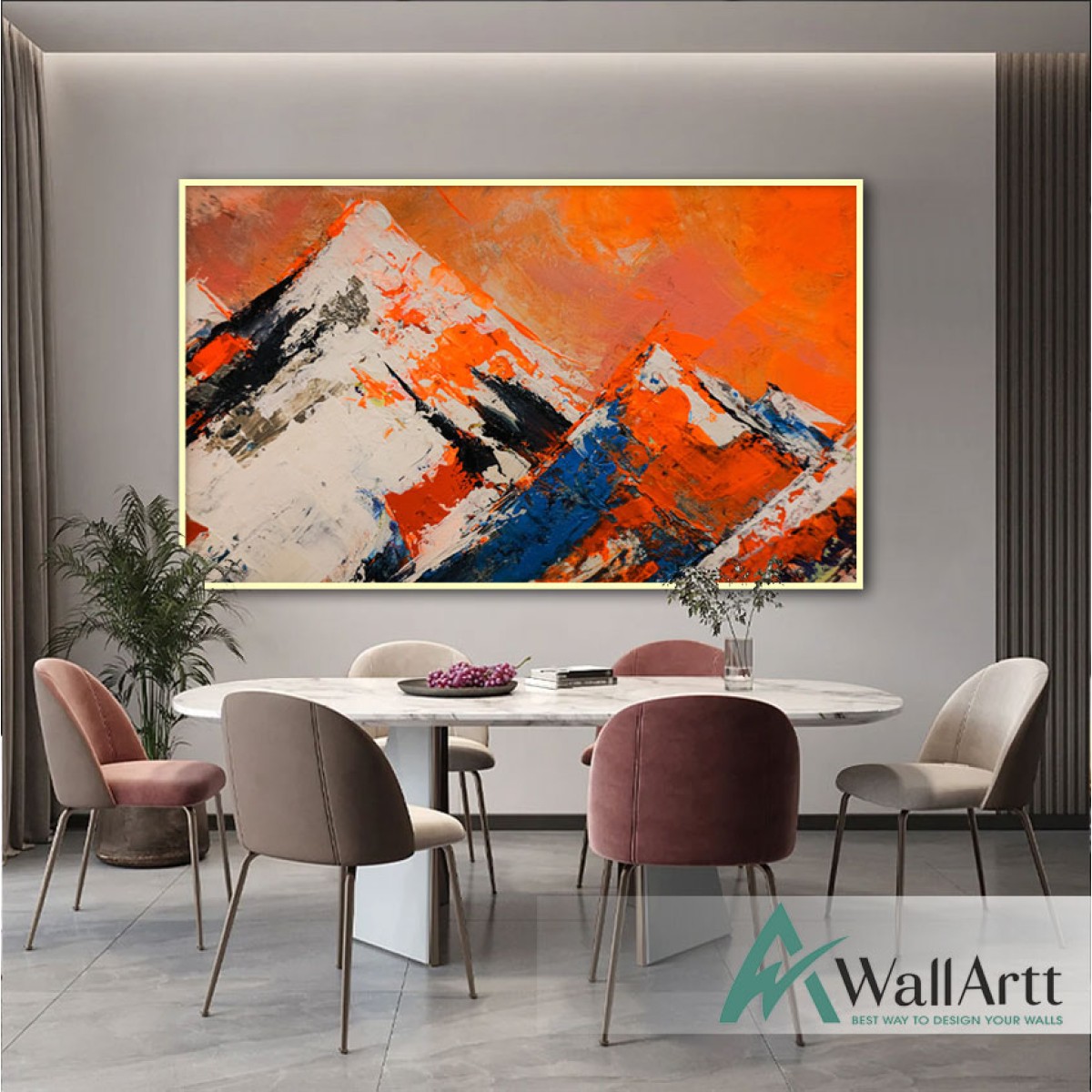 Orange Navy Mountains Textured Partial Oil Painting