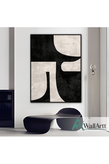 Abstract Off White Black Textured Partial Oil Painting