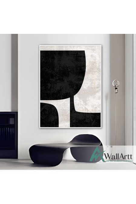 Abstract Off White Black II Textured Partial Oil Painting