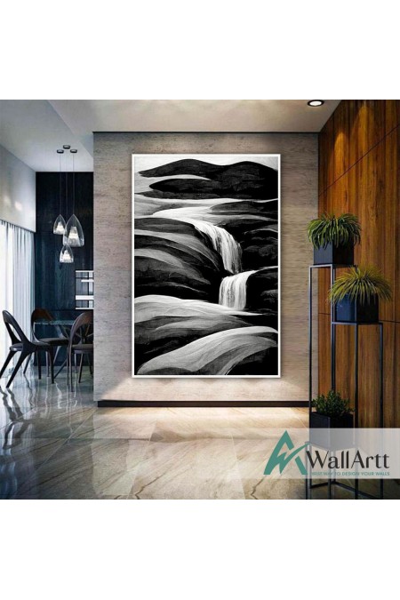 Abstract Black River Textured Partial Oil Painting