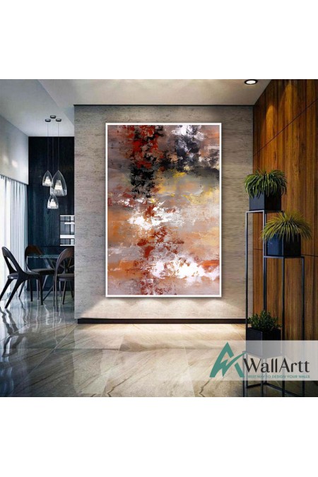 Burgundy White Abstract Textured Partial Oil Painting