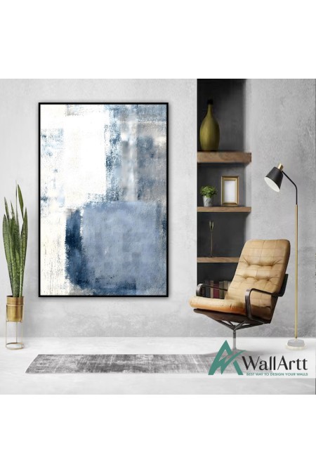 White Blue Abstract Textured Partial Oil Painting
