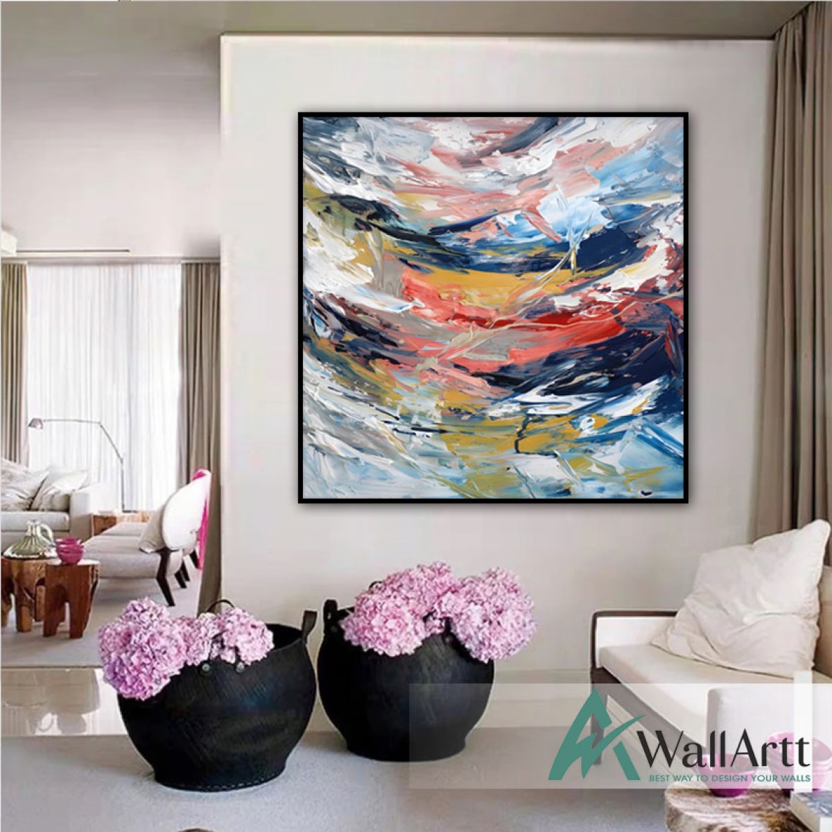 Abstract Color Waves Textured Partial Oil Painting