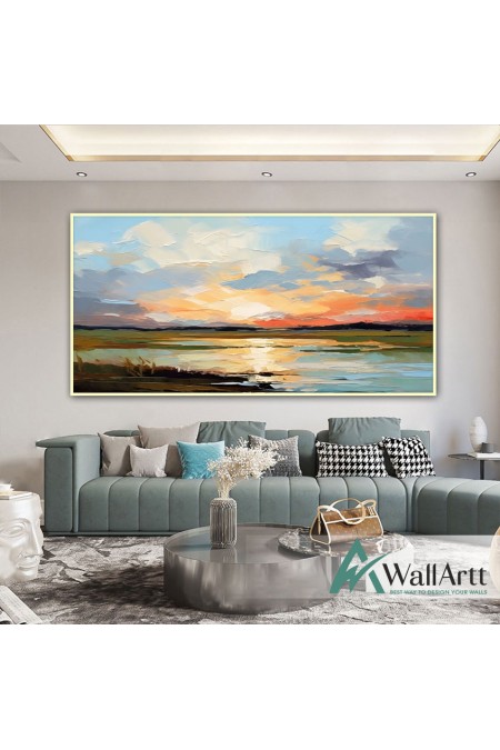 Sunset Reflection Textured Partial Oil Painting - Wall Art