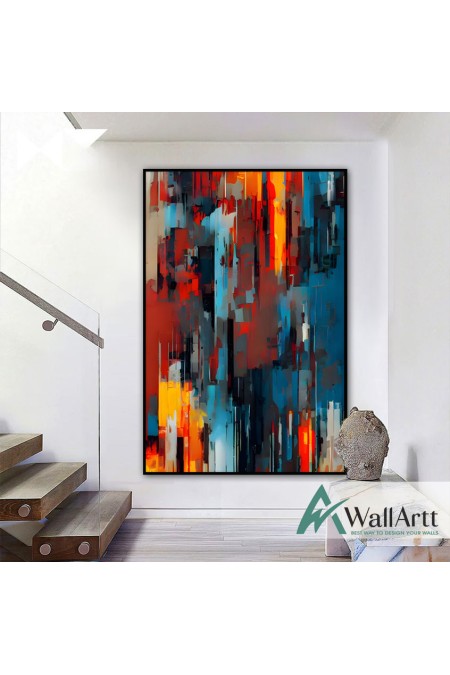 Red Orange n Blue Abstract Textured Partial Oil Painting