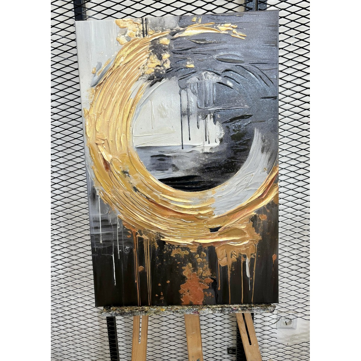 Abstract Gold Circle II Textured Partial Oil Painting