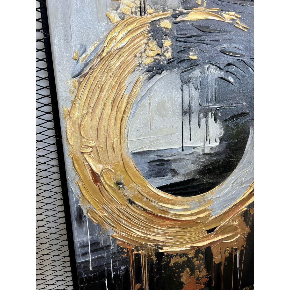 Abstract Gold Circle II Textured Partial Oil Painting