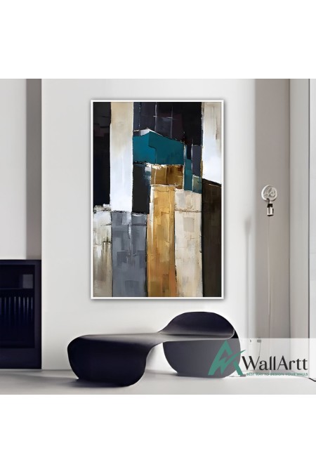 Petrol Blue Black Abstract Textured Partial Oil Painting