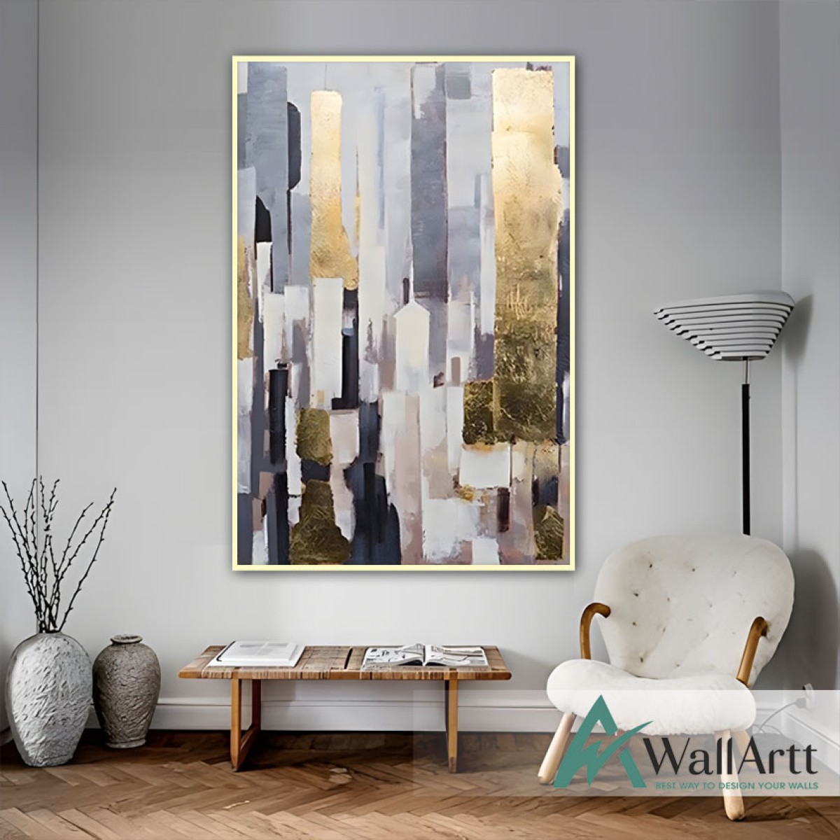 Abstract Gold Buildings II Textured Partial Oil Painting