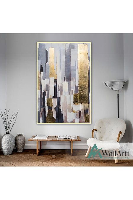 Abstract Gold Buildings II Textured Partial Oil Painting
