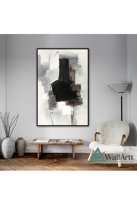 Black on White Abstract Textured Partial Oil Painting - Wall Art