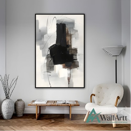 Black on White Abstract Textured Partial Oil Painting - Wall Art