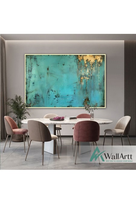 Water Green with Gold Abstract Textured Partial Oil Painting