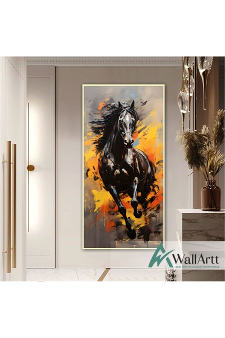 Yellow Orange Horse Textured Partial Oil Painting - Wall Art