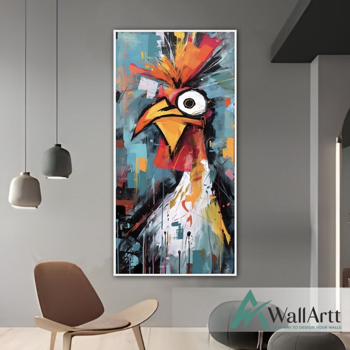 Abstract Bald Ibis Textured Partial Oil Painting - Wall Art