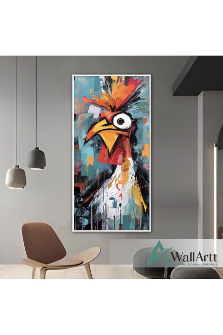 Abstract Bald Ibis Textured Partial Oil Painting - Wall Art