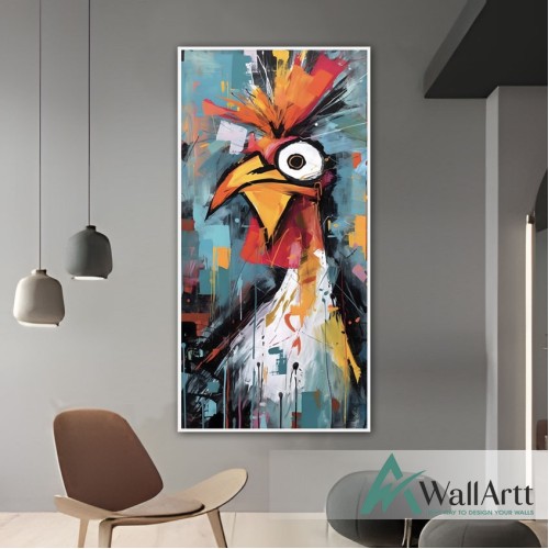 Abstract Bald Ibis Textured Partial Oil Painting - Wall Art