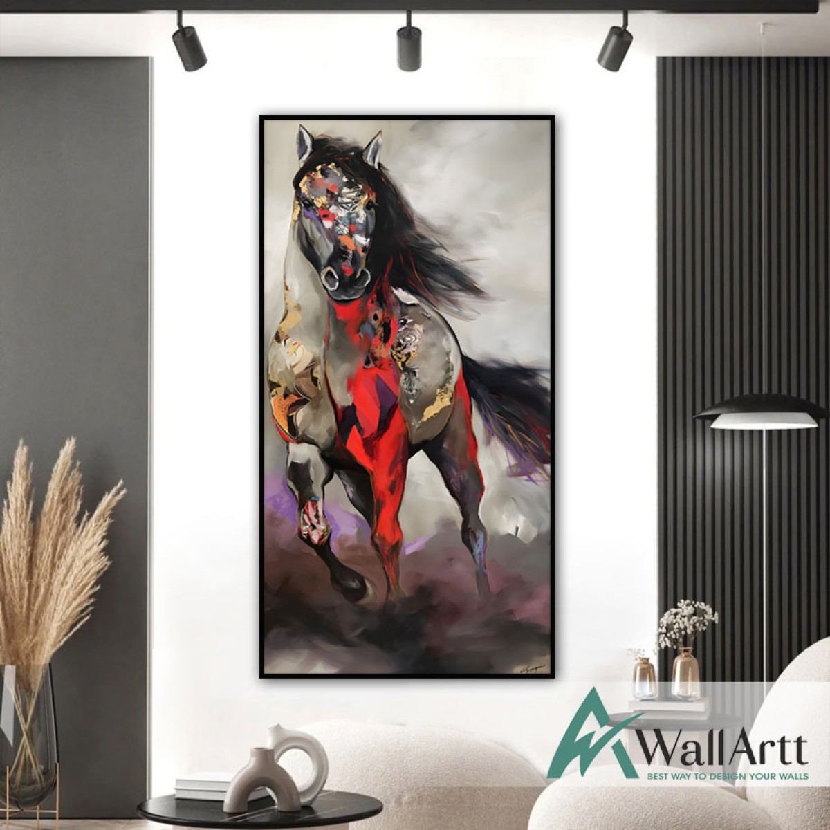 Red Horse Abstract Textured Partial Oil Painting - Wall Art