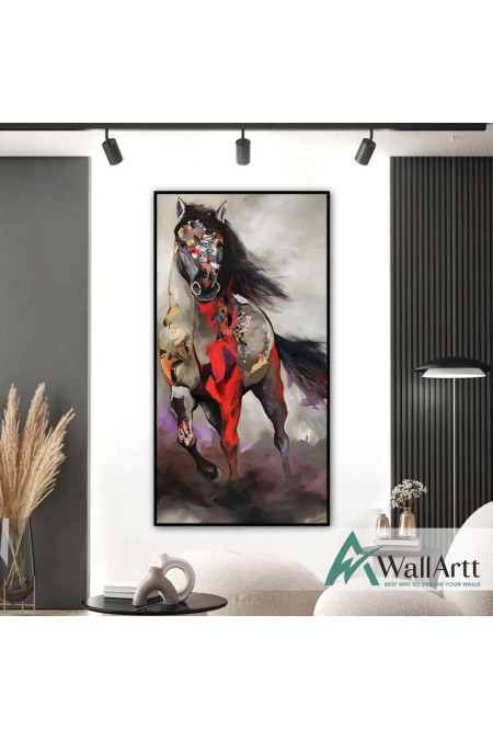 Red Horse Abstract Textured Partial Oil Painting - Wall Art