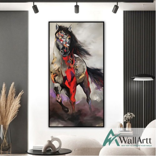 Red Horse Abstract Textured Partial Oil Painting - Wall Art