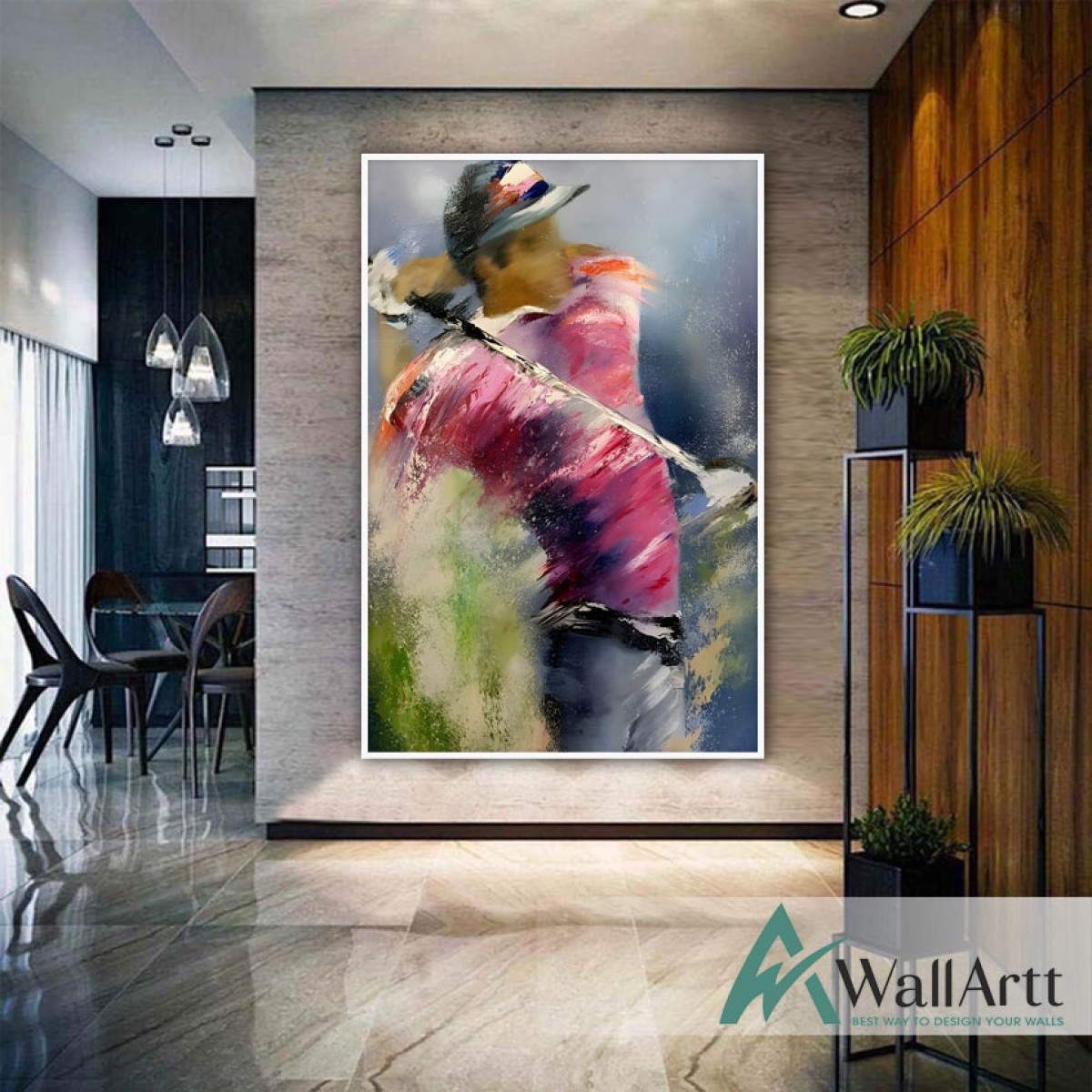 Golfer Textured Partial Oil Painting - Wall Art