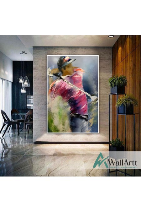 Golfer Textured Partial Oil Painting - Wall Art