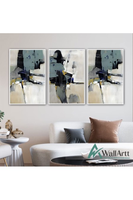 Abstract White & Grey 3 Piece Textured Partial Oil Painting -Wall Art