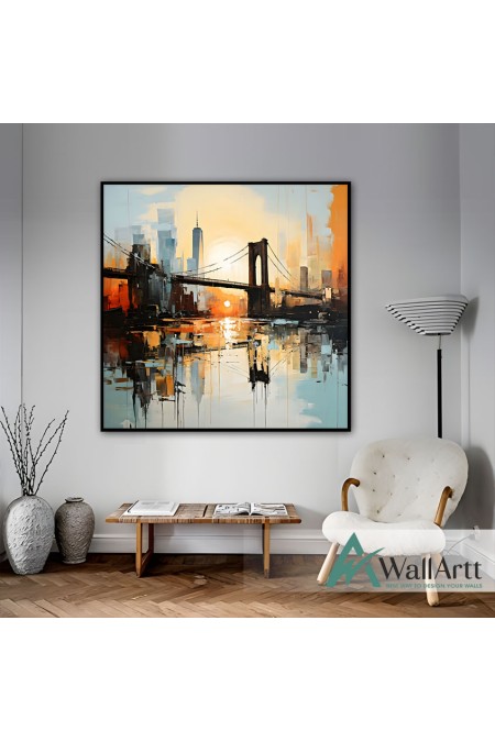 Bridge Reflection Textured Partial Oil Painting - Wall Art