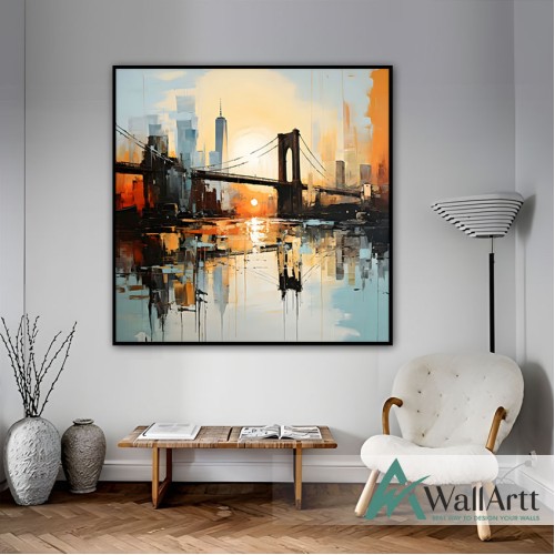 Bridge Reflection Textured Partial Oil Painting - Wall Art